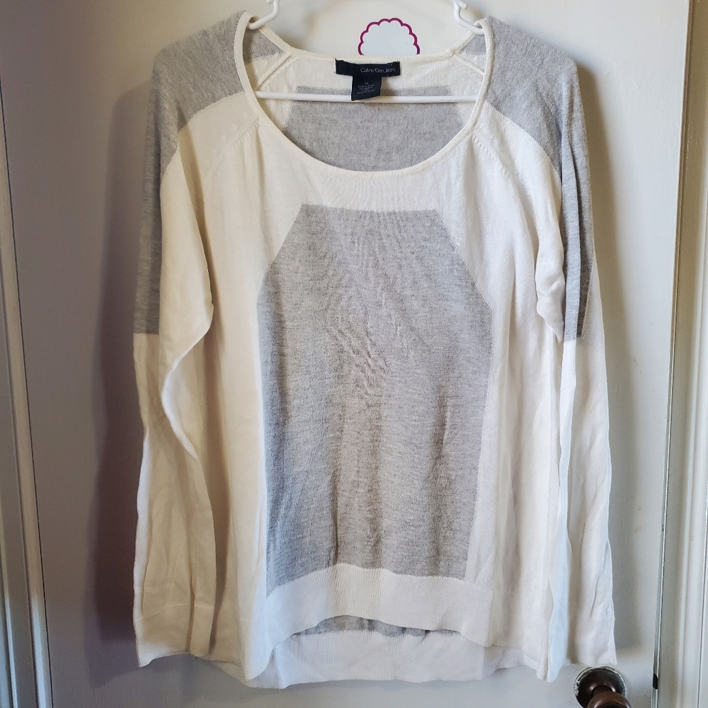 Calvin Klein Jean's White and Gray Sweater